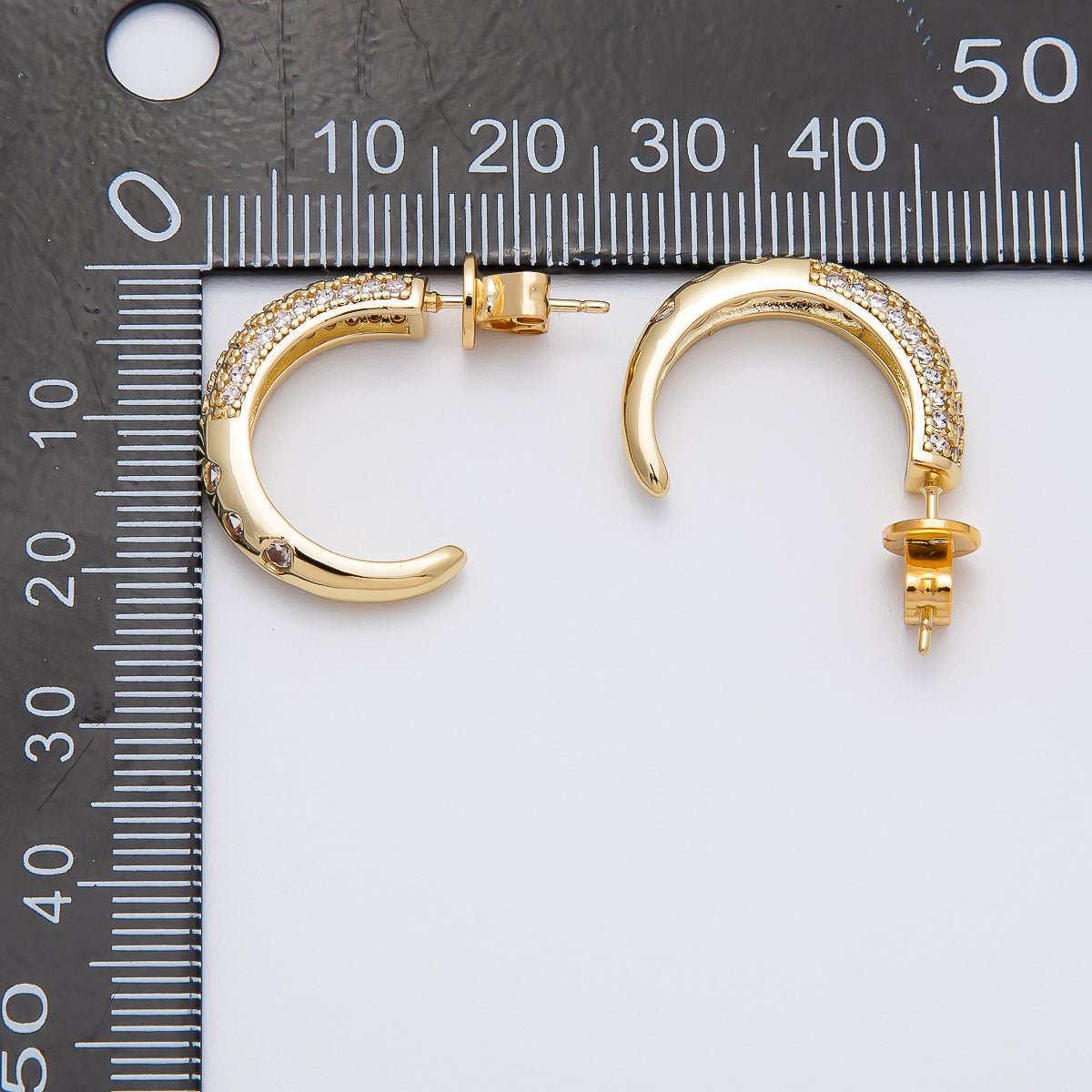 16K Gold Filled 20mm Micro Paved CZ Dotted C - Shaped Hoops Earrings | Earrings - 00261 - DLUXCA