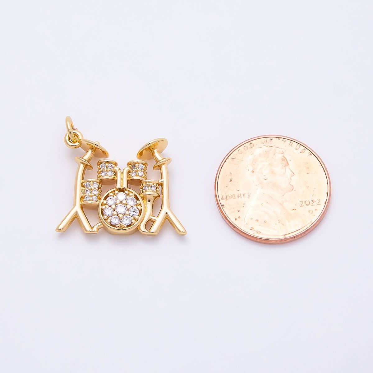 16K Gold Filled 20mm Micro Paved CZ Drum Kit Set Musical Instrument Charm | Charms-00862 - DLUXCA