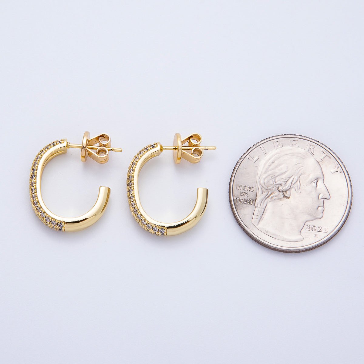 16K Gold Filled 20mm Micro Paved CZ J - Shaped Hoop Earrings | Earrings - 00339 - DLUXCA