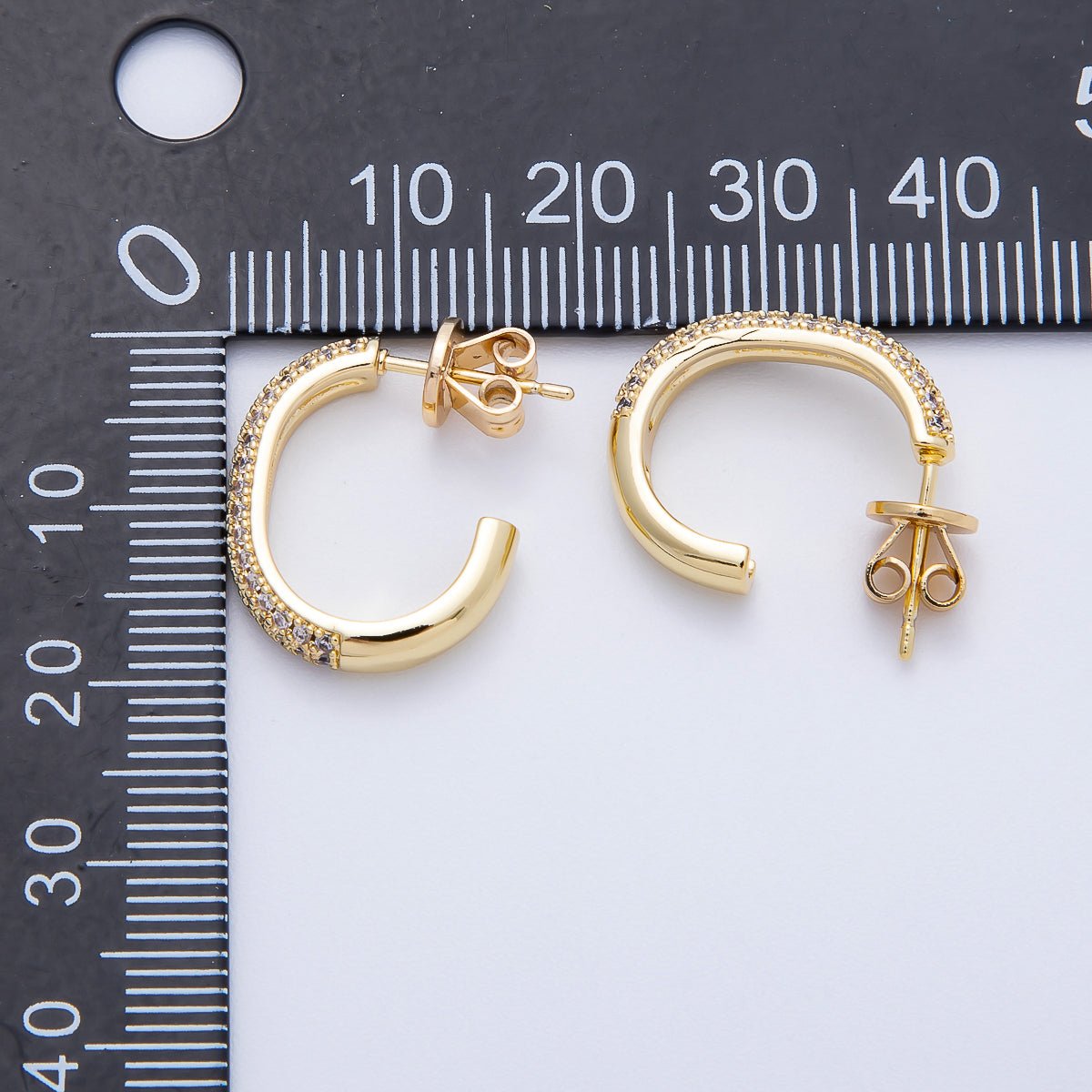 16K Gold Filled 20mm Micro Paved CZ J - Shaped Hoop Earrings | Earrings - 00339 - DLUXCA