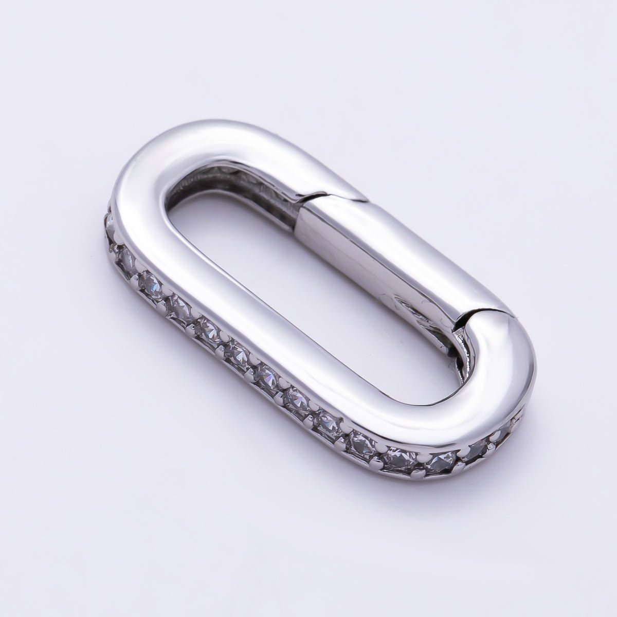 16K Gold Filled 20mm Micro Paved CZ Oblong Push Gate Enhancer Findings in Gold & Silver | Findings-00426 Findings-00427 - DLUXCA