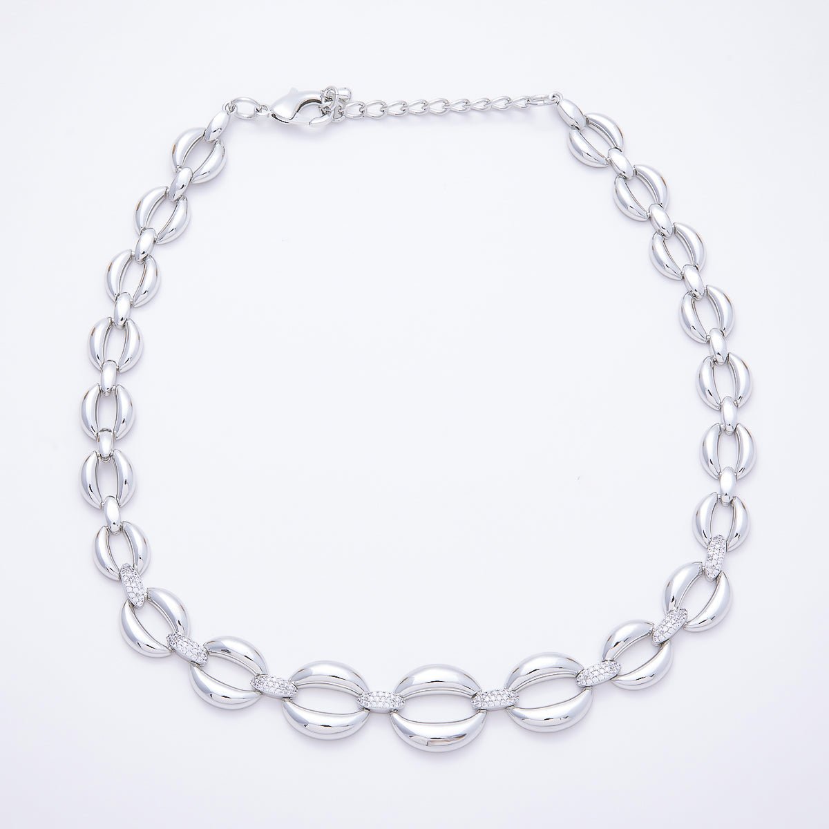 16K Gold Filled 20mm Micro Paved CZ Puffed Mariner Link Chain 16 Inch Necklace | WA-00448 - WA-00449 - DLUXCA