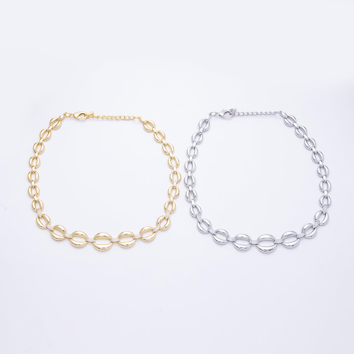 16K Gold Filled 20mm Micro Paved CZ Puffed Mariner Link Chain 16 Inch Necklace | WA-00448 - WA-00449 - DLUXCA