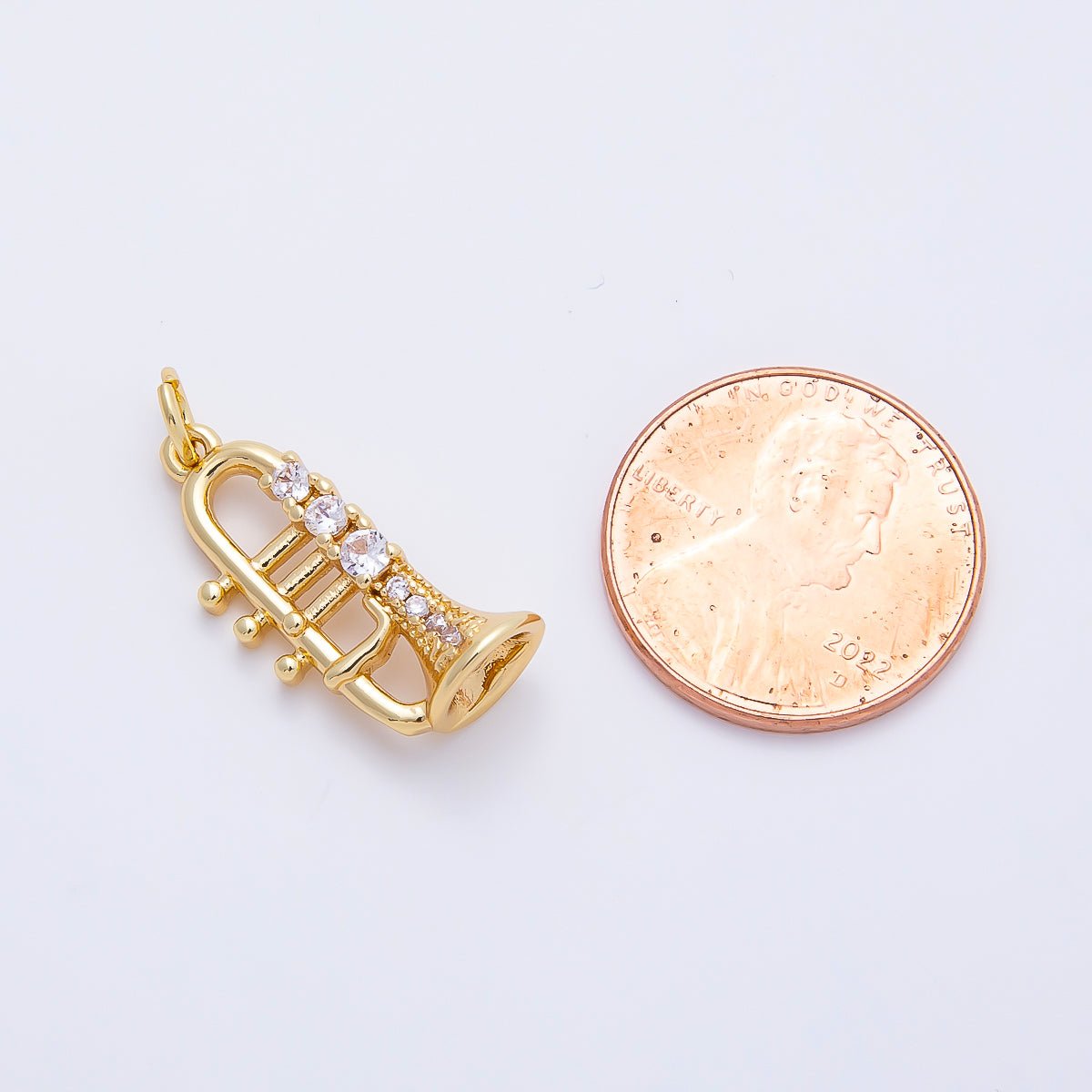 16K Gold Filled 20mm Micro Paved CZ Trumpet Musical Instrument Charm | Charms-01202 - DLUXCA