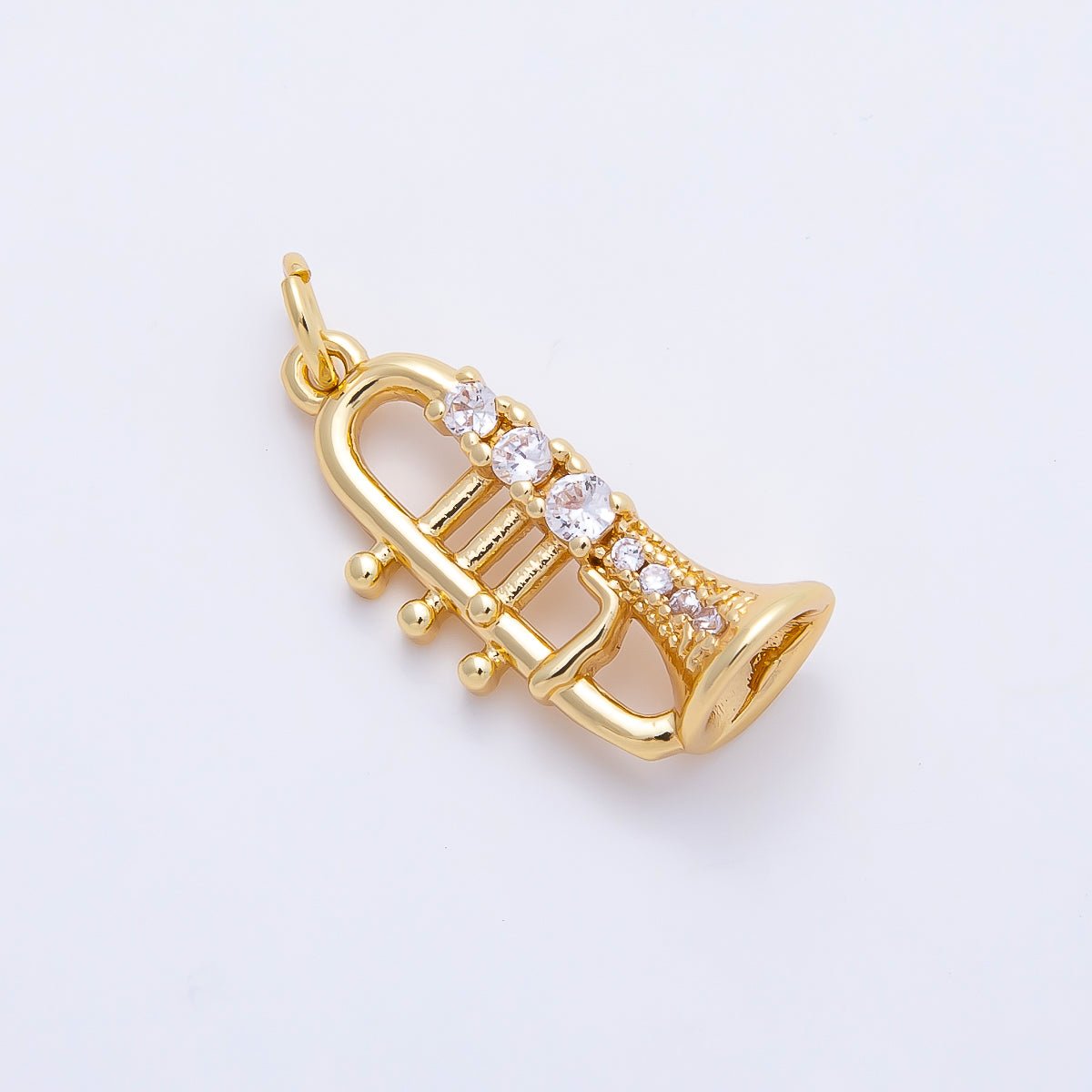 16K Gold Filled 20mm Micro Paved CZ Trumpet Musical Instrument Charm | Charms-01202 - DLUXCA