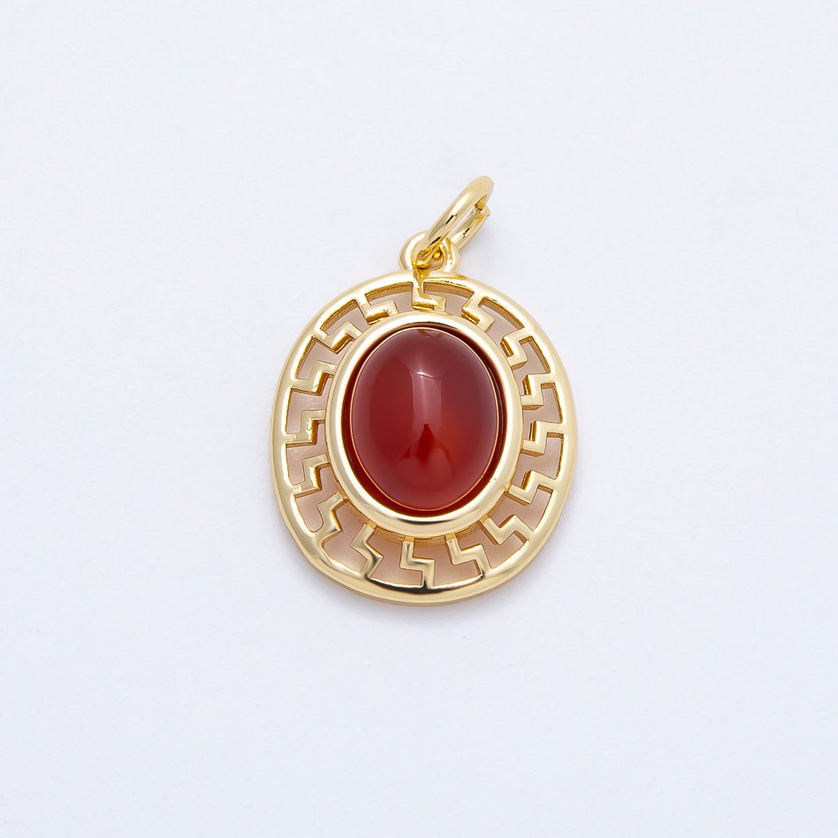 16K Gold Filled 20mm Moonstone, Red Agate Cabochon Gemstone Open Filigree Geometric Bezel Oval Charm | Charms - 00695 - Charms - 00696 - DLUXCA