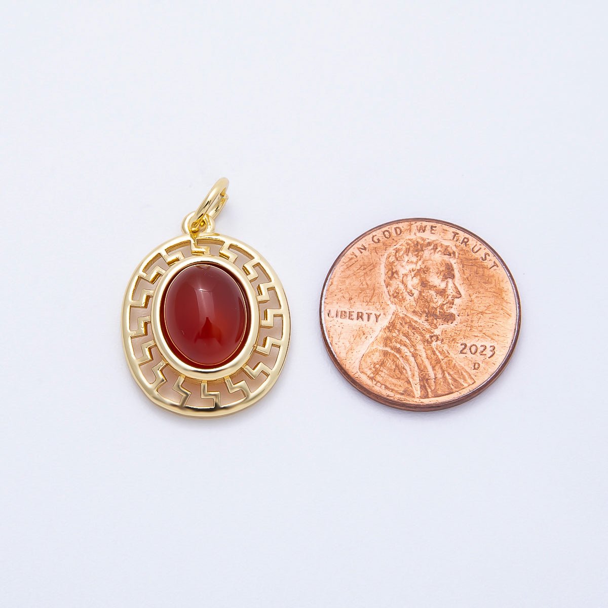 16K Gold Filled 20mm Moonstone, Red Agate Cabochon Gemstone Open Filigree Geometric Bezel Oval Charm | Charms - 00695 - Charms - 00696 - DLUXCA