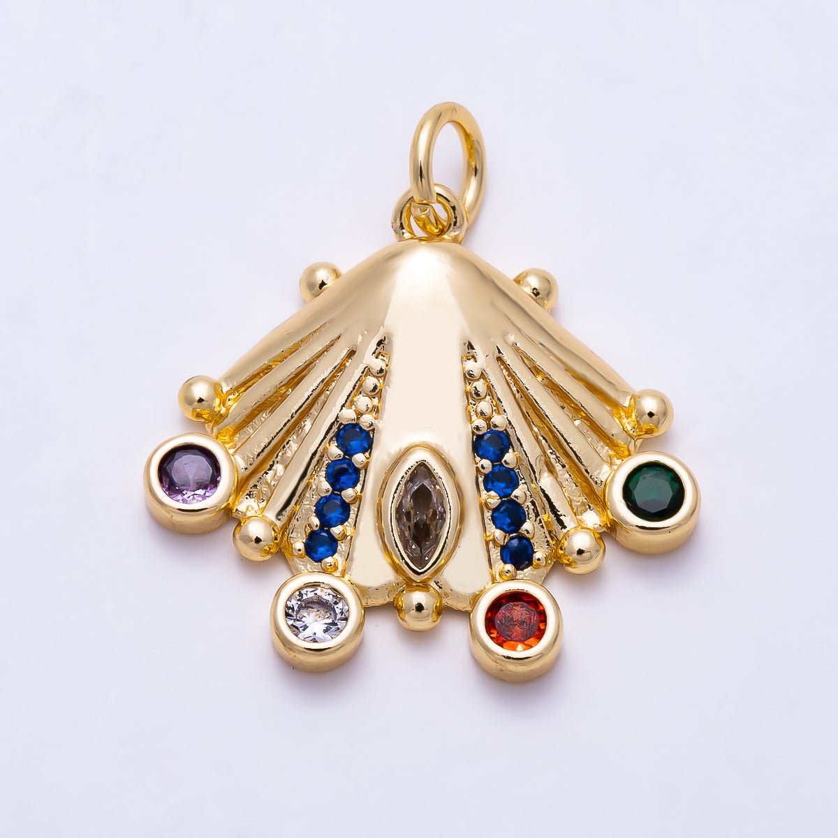 16K Gold Filled 20mm Multi Color CZ Scallop Shell Ocean Beach Pendant | Charms-01987 - DLUXCA