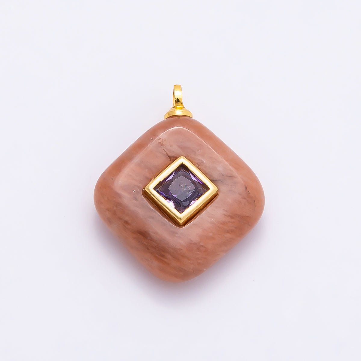 16K Gold Filled 20mm Multicolor CZ Embedded Gemstone Rhombus Pendant | Charms-01001 ~ Charms-01008 - DLUXCA