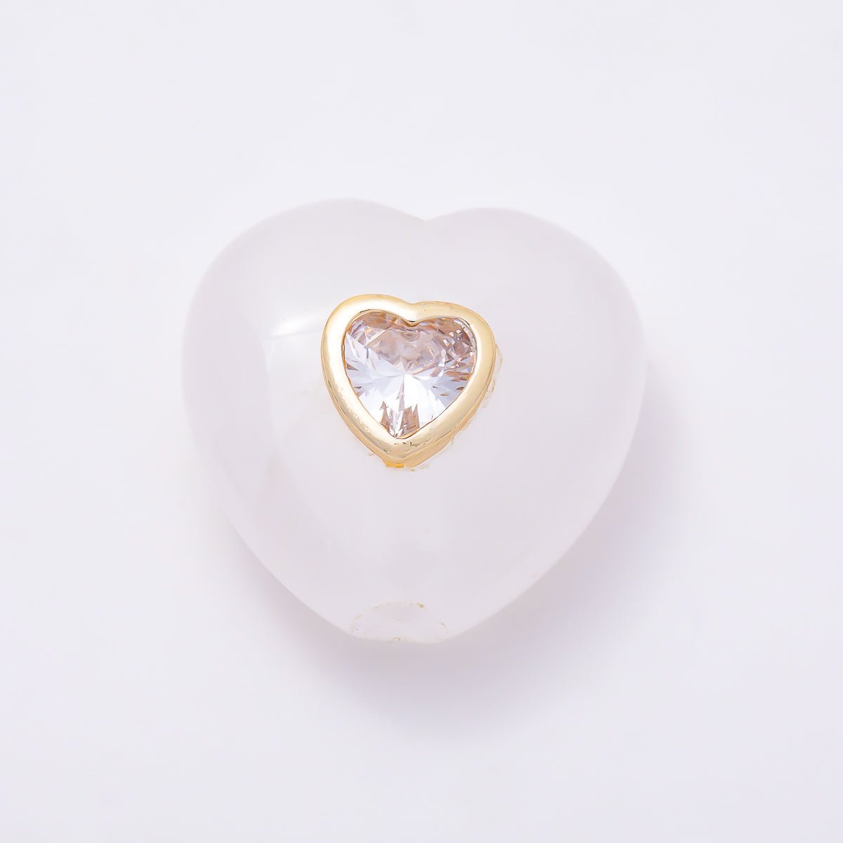 16K Gold Filled 20mm Natural Gemstone Multicolor CZ Bezel Heart Beads | Beads-00552 ~ Beads-00559 - DLUXCA