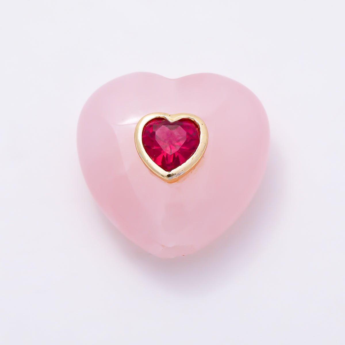 16K Gold Filled 20mm Natural Gemstone Multicolor CZ Bezel Heart Beads | Beads-00552 ~ Beads-00559 - DLUXCA