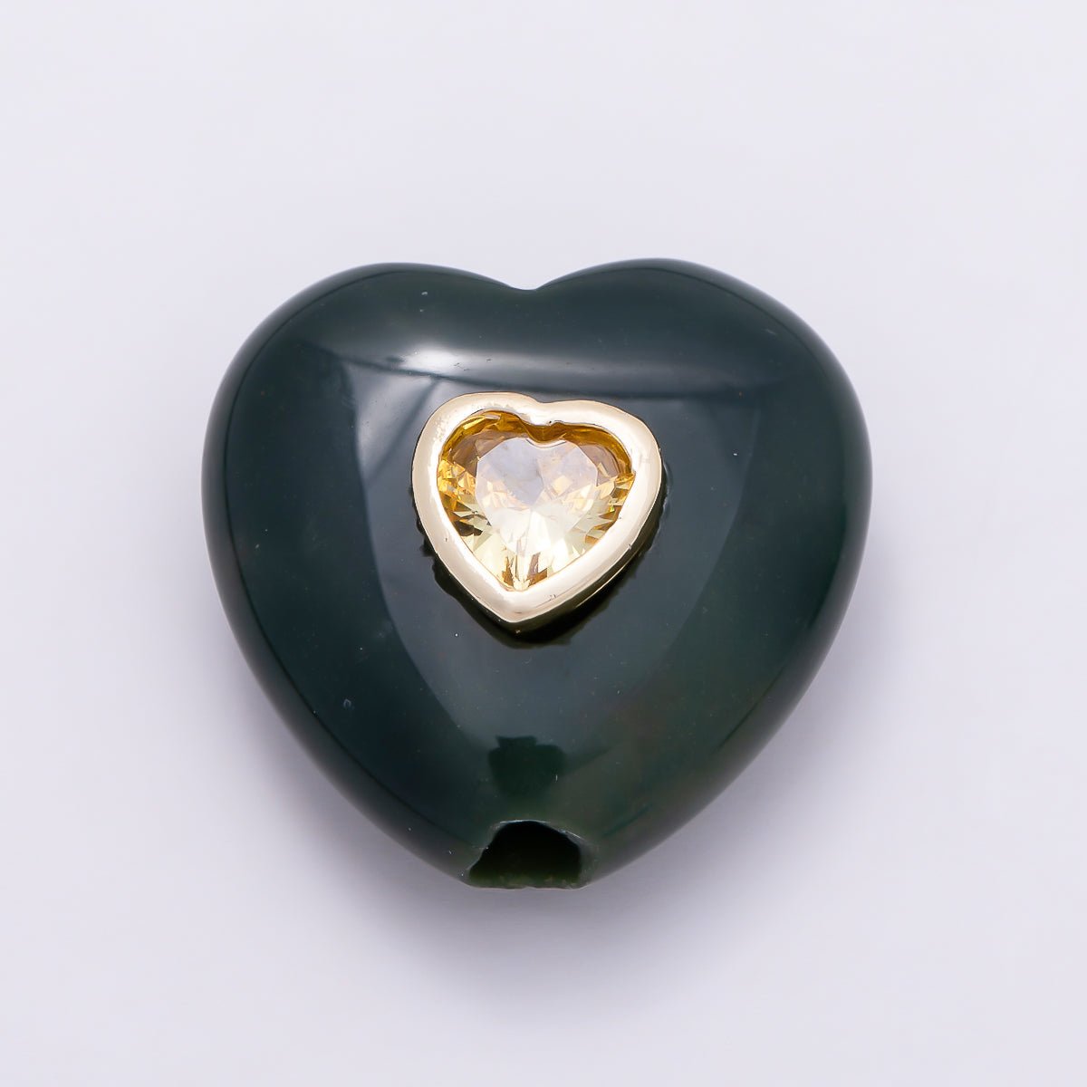 16K Gold Filled 20mm Natural Gemstone Multicolor CZ Bezel Heart Beads | Beads-00552 ~ Beads-00559 - DLUXCA
