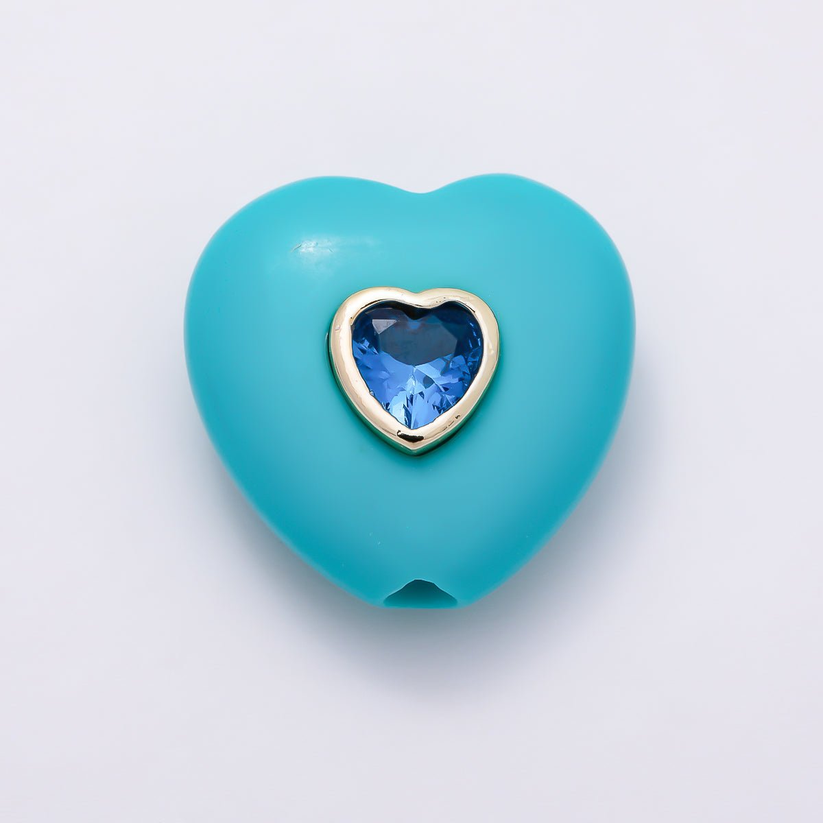 16K Gold Filled 20mm Natural Gemstone Multicolor CZ Bezel Heart Beads | Beads-00552 ~ Beads-00559 - DLUXCA