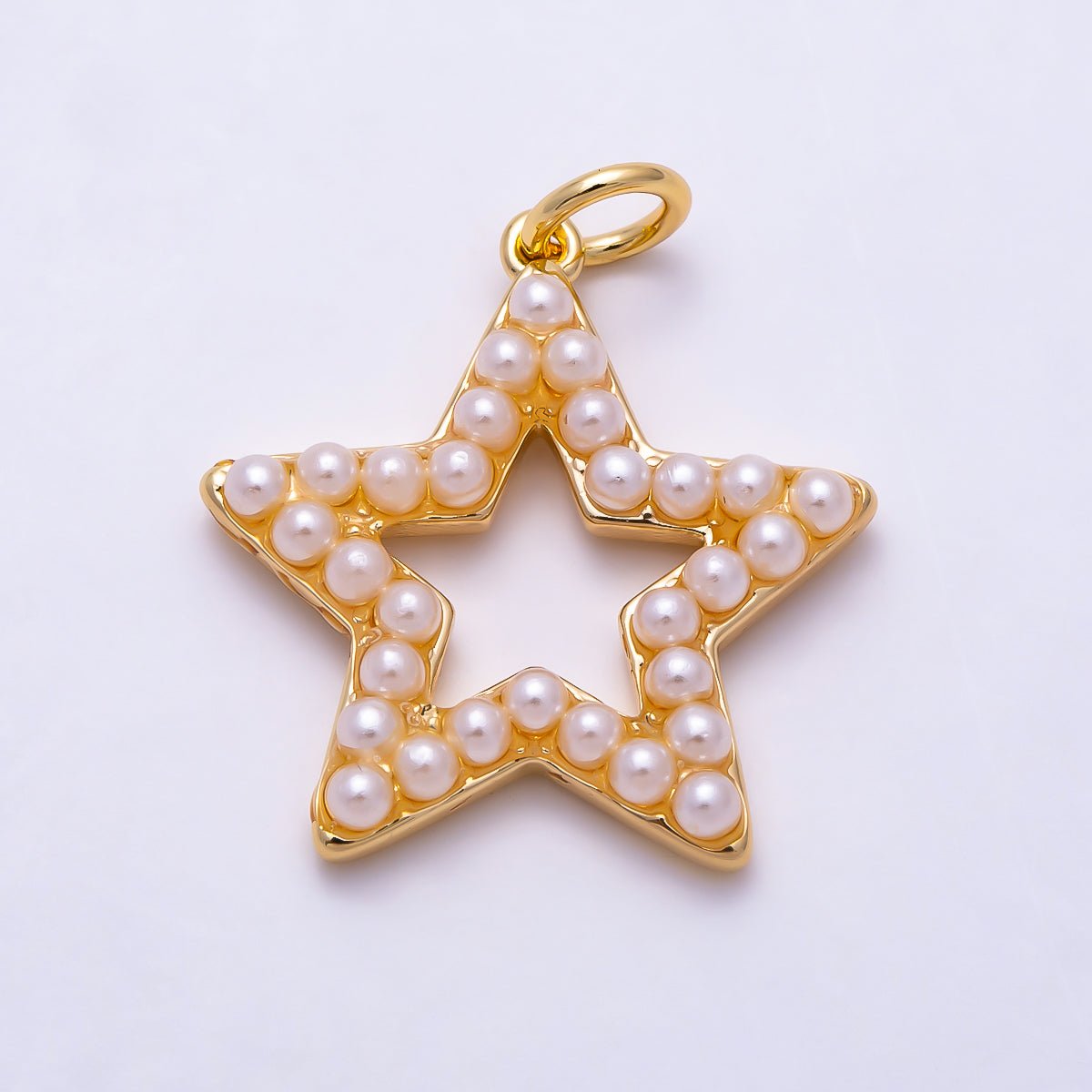 16K Gold Filled 20mm Openwork Celestial Star Shell Pearl Frame Charm | Charms-01696 - Charms-01697 - DLUXCA