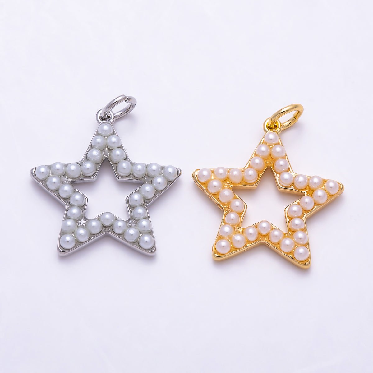16K Gold Filled 20mm Openwork Celestial Star Shell Pearl Frame Charm | Charms-01696 - Charms-01697 - DLUXCA