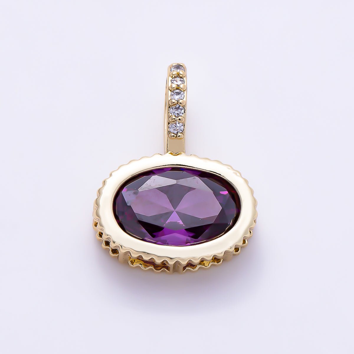 16K Gold Filled 20mm Oval Birthstone CZ Micro Paved Bail Pendant | Charms-01712 - Charms-01723 - DLUXCA