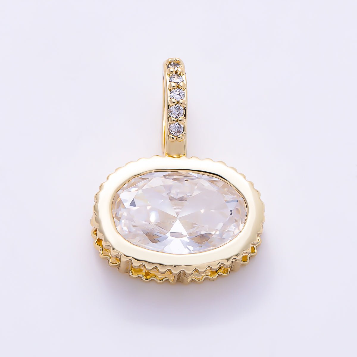 16K Gold Filled 20mm Oval Birthstone CZ Micro Paved Bail Pendant | Charms-01712 - Charms-01723 - DLUXCA