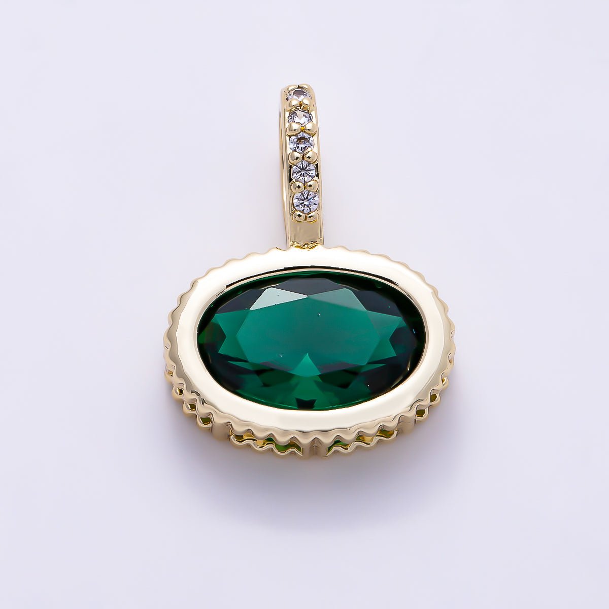16K Gold Filled 20mm Oval Birthstone CZ Micro Paved Bail Pendant | Charms-01712 - Charms-01723 - DLUXCA