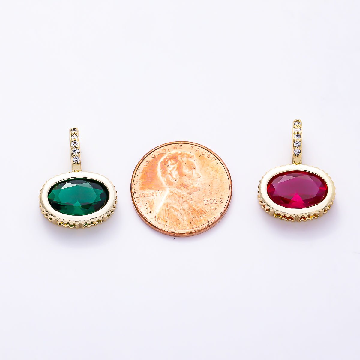 16K Gold Filled 20mm Oval Birthstone CZ Micro Paved Bail Pendant | Charms-01712 - Charms-01723 - DLUXCA