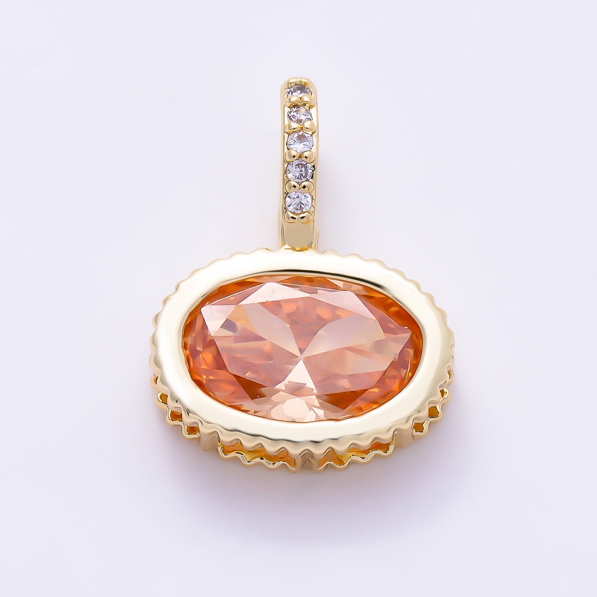 16K Gold Filled 20mm Oval Birthstone CZ Micro Paved Bail Pendant | Charms-01712 - Charms-01723 - DLUXCA