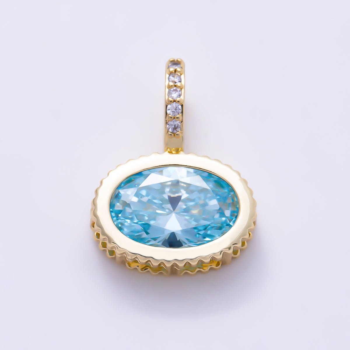 16K Gold Filled 20mm Oval Birthstone CZ Micro Paved Bail Pendant | Charms-01712 - Charms-01723 - DLUXCA