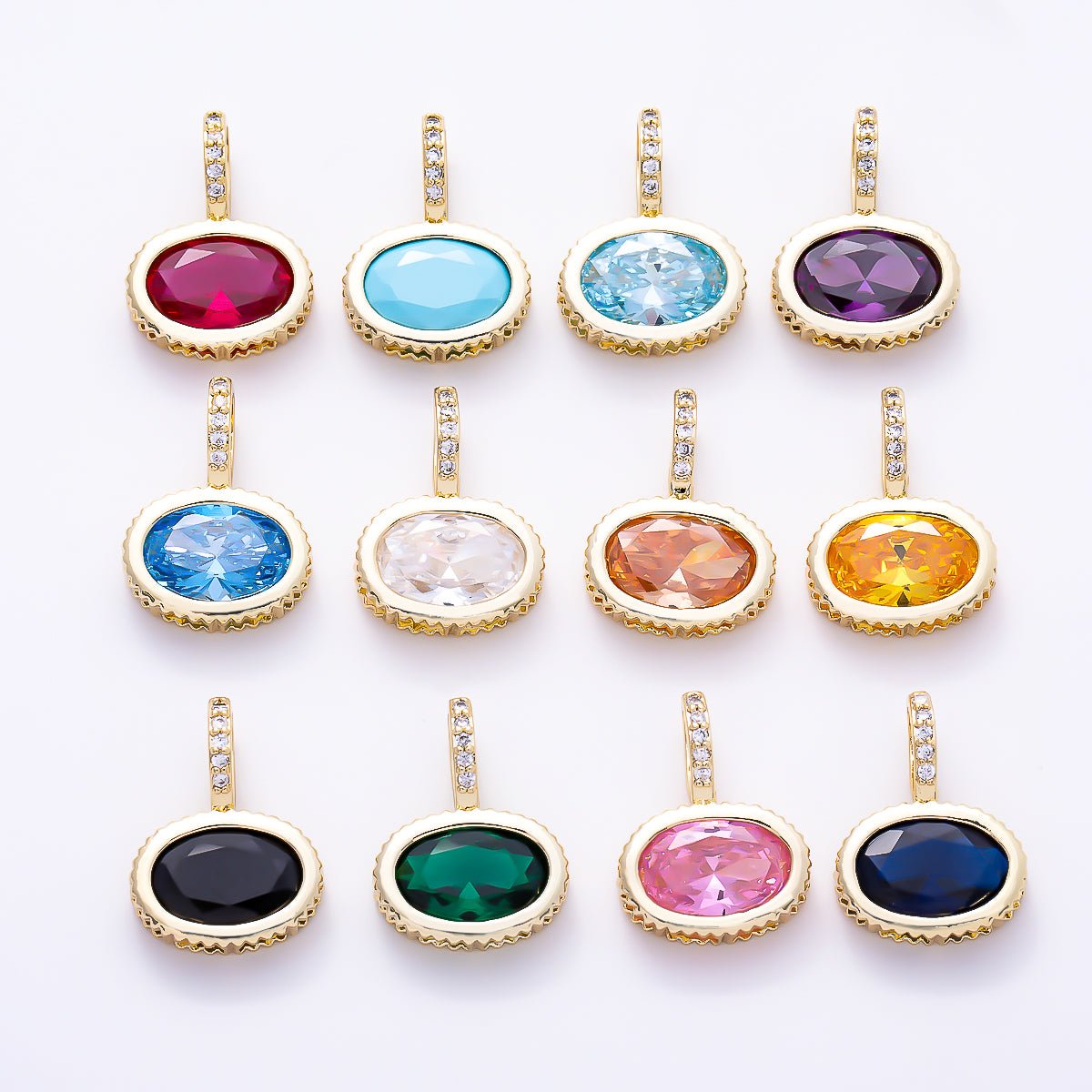 16K Gold Filled 20mm Oval Birthstone CZ Micro Paved Bail Pendant | Charms-01712 - Charms-01723 - DLUXCA