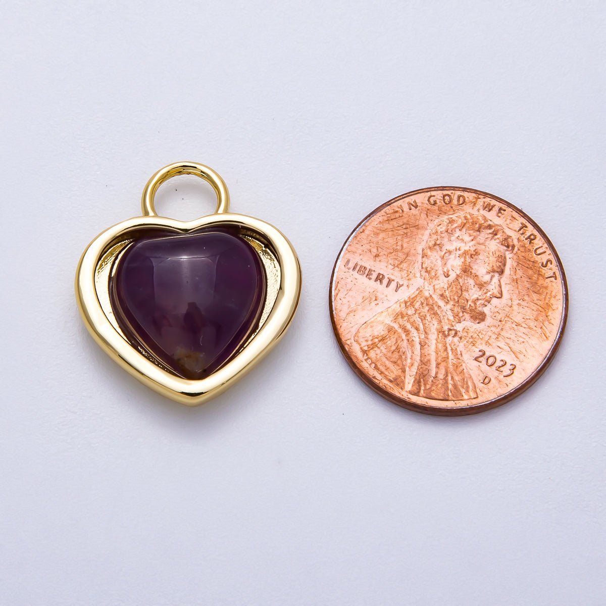 16K Gold Filled 20mm Purple Amethyst Gemstone Heart Padlock Pendant | Charms - 00571 - DLUXCA