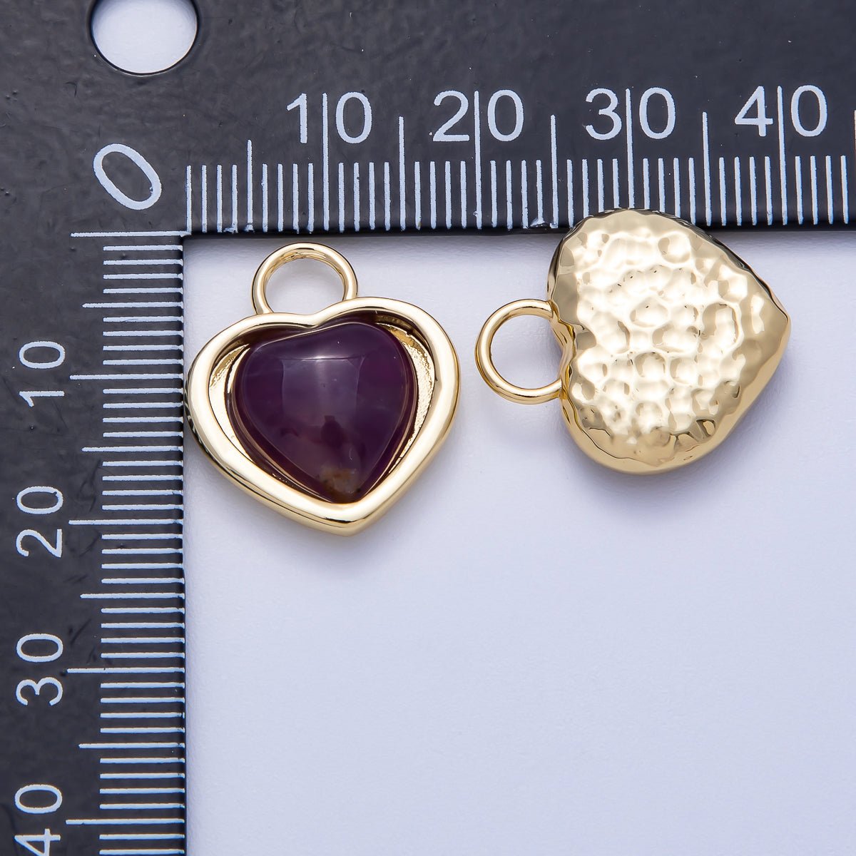 16K Gold Filled 20mm Purple Amethyst Gemstone Heart Padlock Pendant | Charms - 00571 - DLUXCA