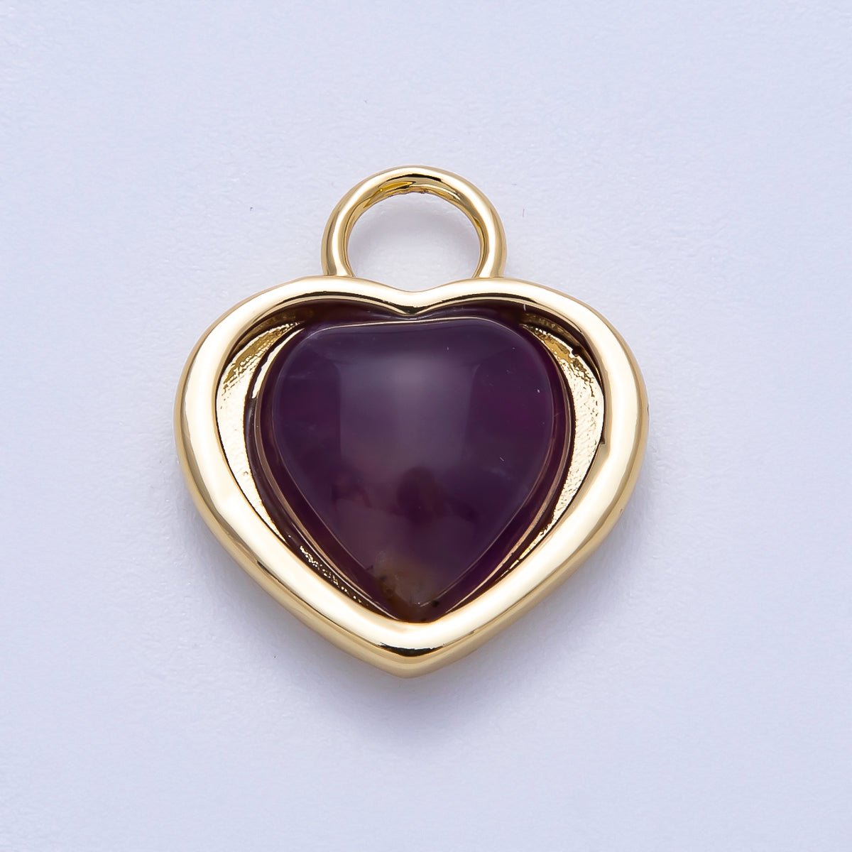 16K Gold Filled 20mm Purple Amethyst Gemstone Heart Padlock Pendant | Charms - 00571 - DLUXCA
