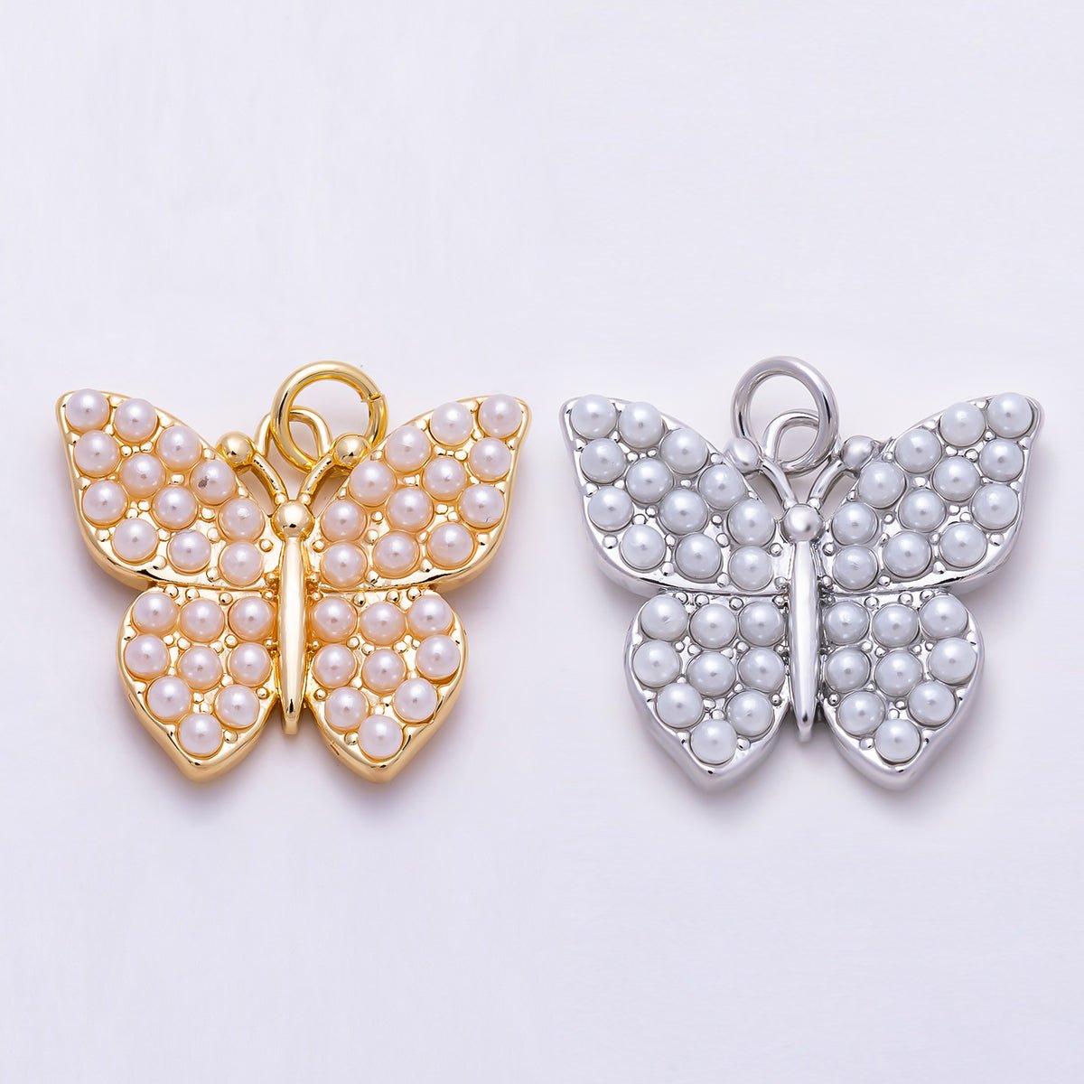 16K Gold Filled 20mm Shell Pearl Encrusted Butterfly Mariposa Charm | Charms-01690 - Charms-01691 - DLUXCA