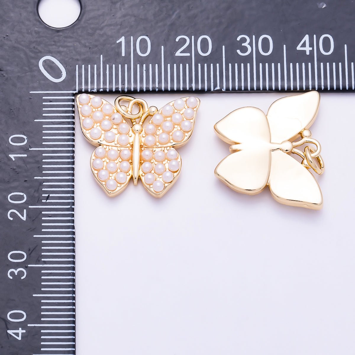 16K Gold Filled 20mm Shell Pearl Encrusted Butterfly Mariposa Charm | Charms-01690 - Charms-01691 - DLUXCA