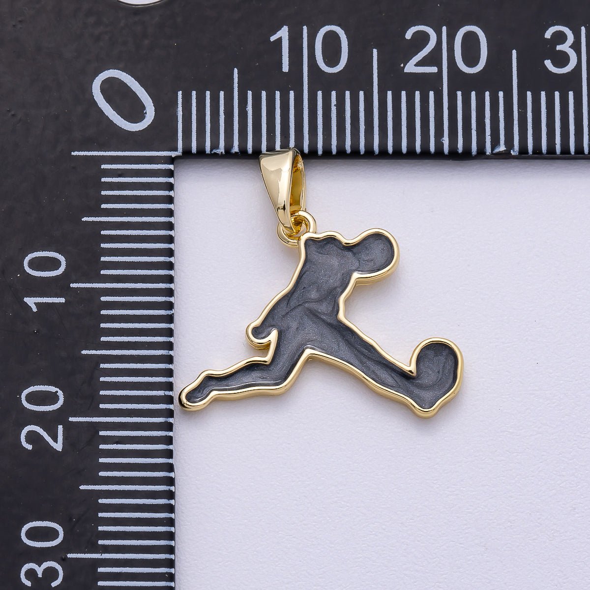 16K Gold Filled 20mm Soccer Athlete World Cup Player Silhouette Enamel Pendant in Gold & Silver | Charms - 00490 - Charms - 00491 - DLUXCA