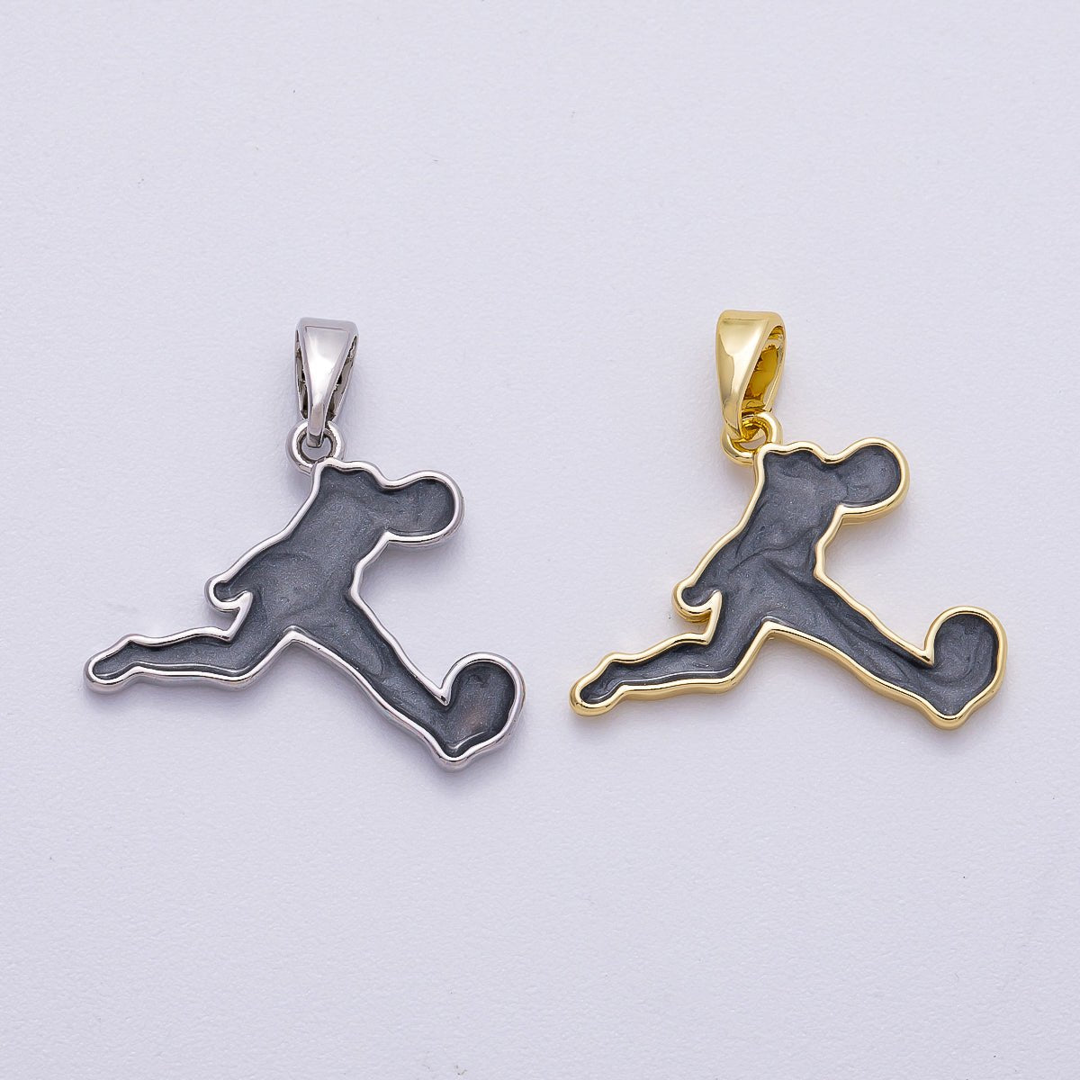 16K Gold Filled 20mm Soccer Athlete World Cup Player Silhouette Enamel Pendant in Gold & Silver | Charms - 00490 - Charms - 00491 - DLUXCA