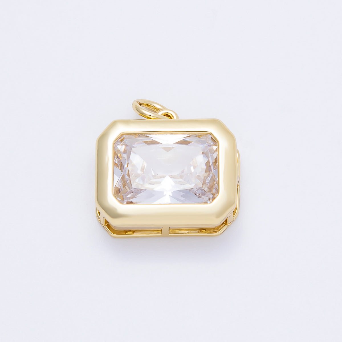 16K Gold Filled 20mm Solitaire Clear CZ Rectangular Bezel Charm | Charms - 00664 - DLUXCA