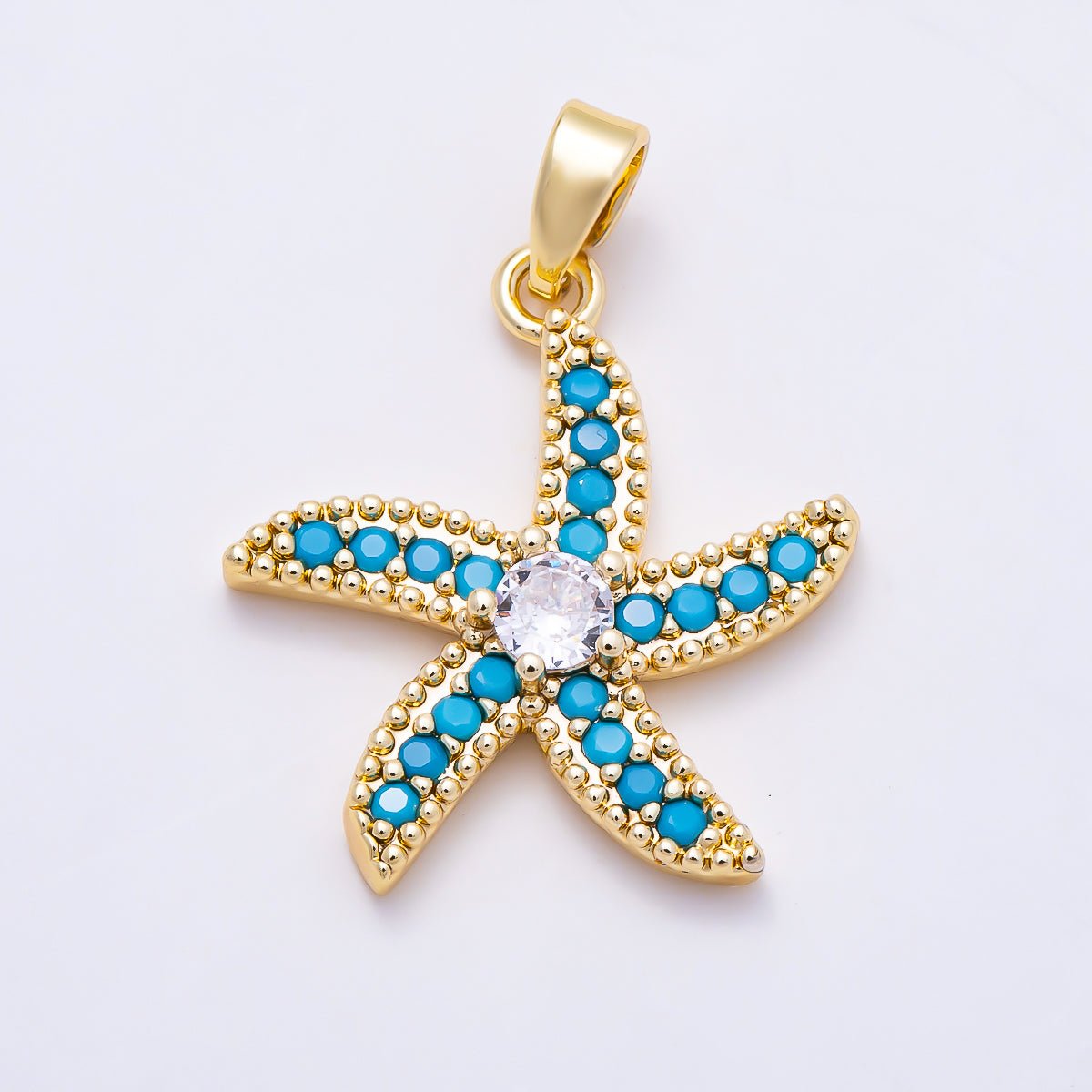 16K Gold Filled 20mm Turquoise Micro Paved Solitaire CZ Starfish Ocean Pendant in Gold & Silver | Charms-01898 - Charms-01899 - DLUXCA