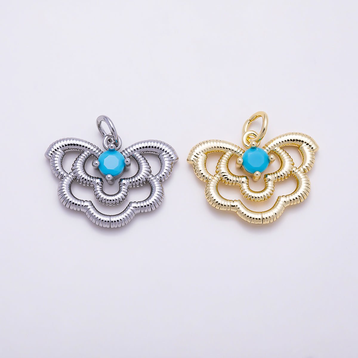 16K Gold Filled 20mm Turquoise Solitaire CZ Textured Butterfly Mariposa Animal Charm | Charms-01851 - Charms-01852 - DLUXCA