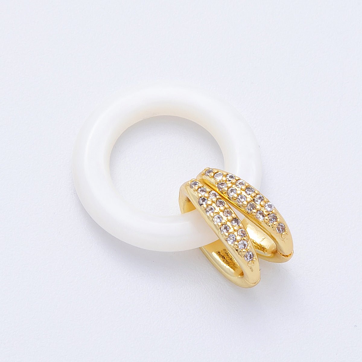 16K Gold Filled 20mm White Enamel Round Double Micro Paved CZ Interlock Link Charm Finding | Findings - 00033 - DLUXCA