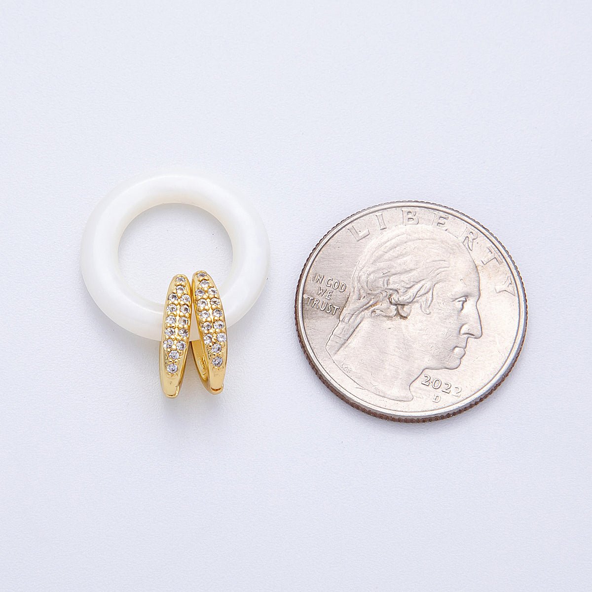 16K Gold Filled 20mm White Enamel Round Double Micro Paved CZ Interlock Link Charm Finding | Findings - 00033 - DLUXCA