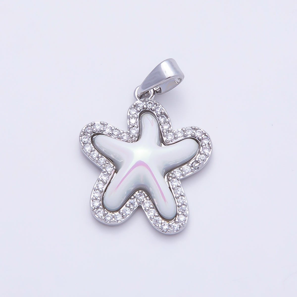 16K Gold Filled 20mm White Micro Paved CZ Celestial Starfish Charm in Gold & Silver | Charms-01205 Charms-01206 - DLUXCA