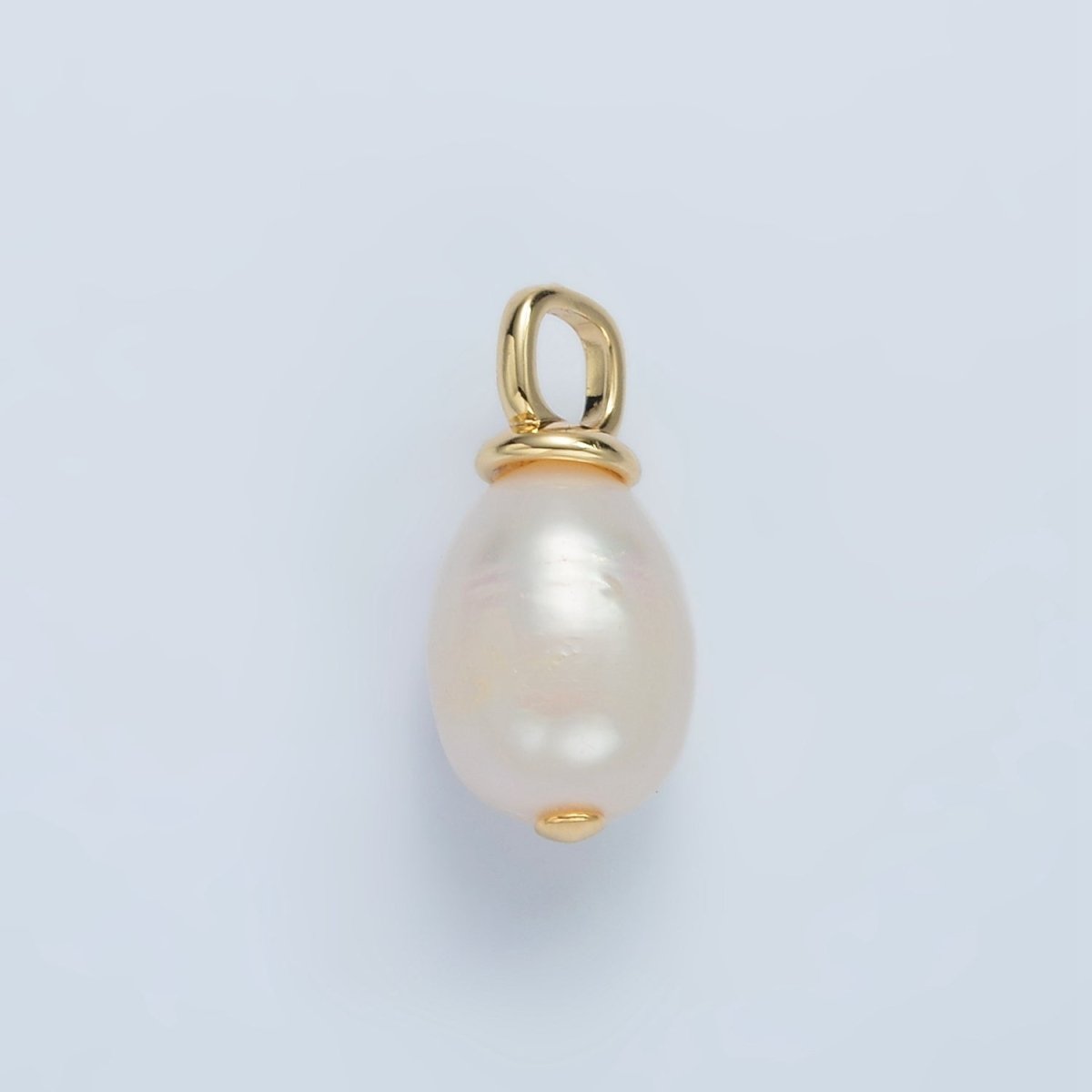 16K Gold Filled 20mm White Ringed Freshwater Pearl Square Bail Drop Pendant | P1864 - DLUXCA