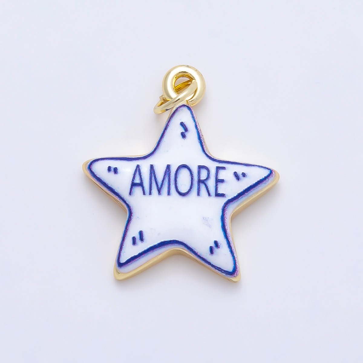 16K Gold Filled 21.5mm Lucky, Amore, Happy, Kiss, Mom, Mama, Love Script Blue White Celestial Star Charm | Charms-01229 ~ Charms-01235 - DLUXCA