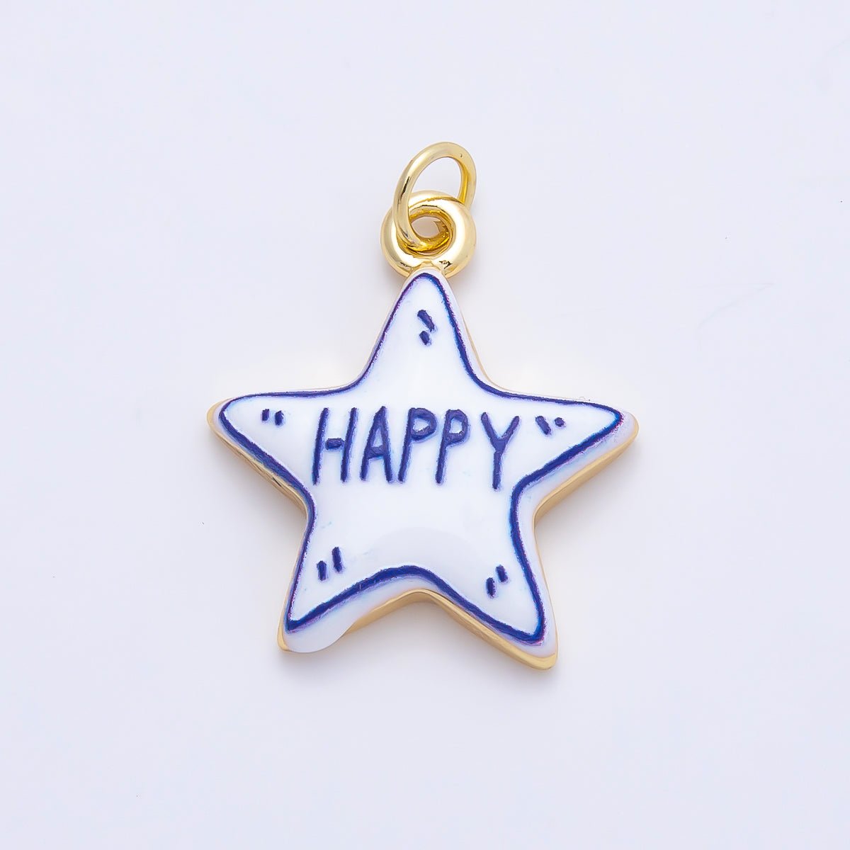 16K Gold Filled 21.5mm Lucky, Amore, Happy, Kiss, Mom, Mama, Love Script Blue White Celestial Star Charm | Charms-01229 ~ Charms-01235 - DLUXCA