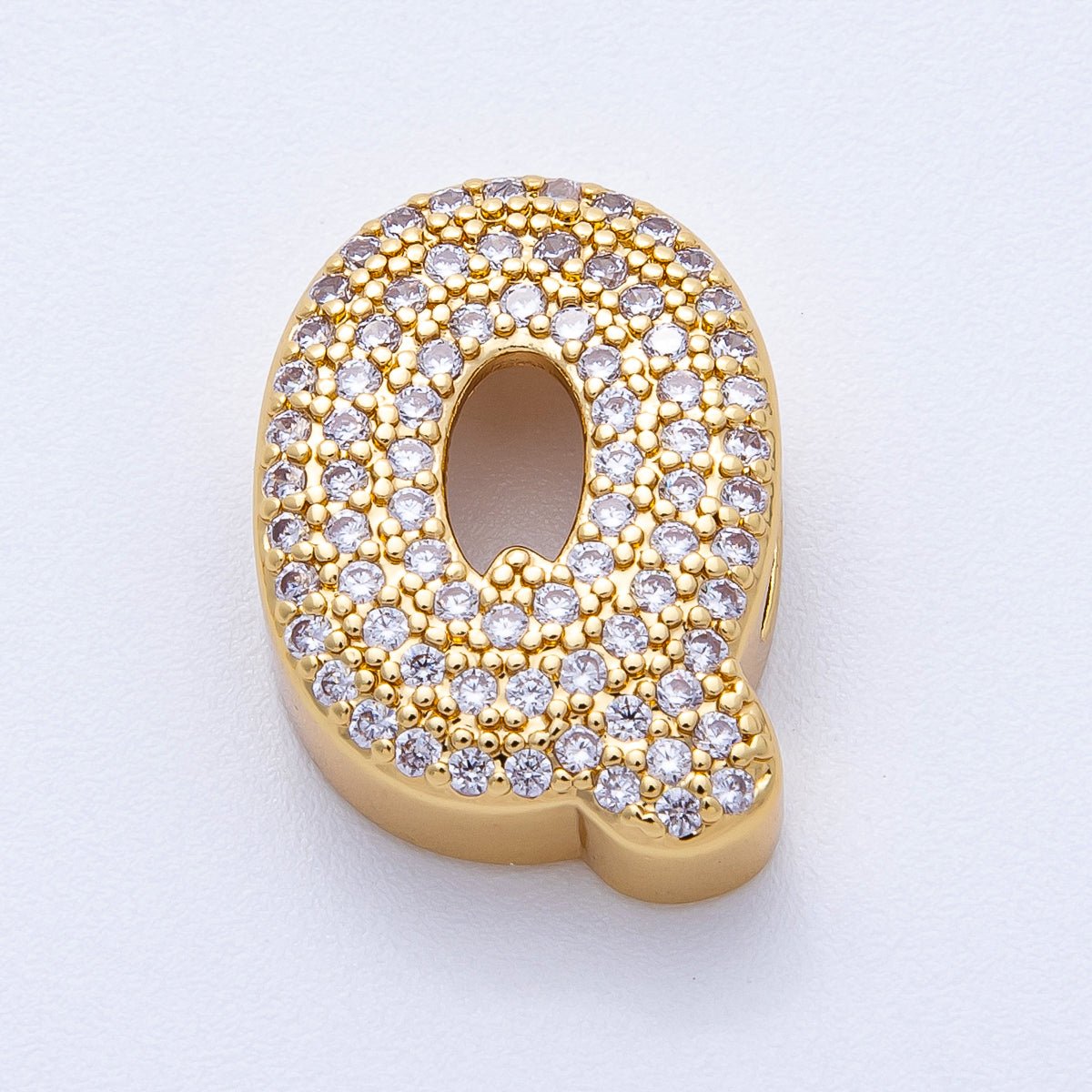 16K Gold Filled 21mm Chubby Micro Paved CZ Initial Letter A - Z Alphabet Personalized Bead for Cord Jewelry | Beads - 00167 - Beads - 00192 - DLUXCA
