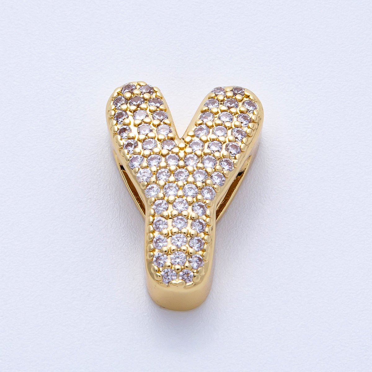 16K Gold Filled 21mm Chubby Micro Paved CZ Initial Letter A - Z Alphabet Personalized Bead for Cord Jewelry | Beads - 00167 - Beads - 00192 - DLUXCA