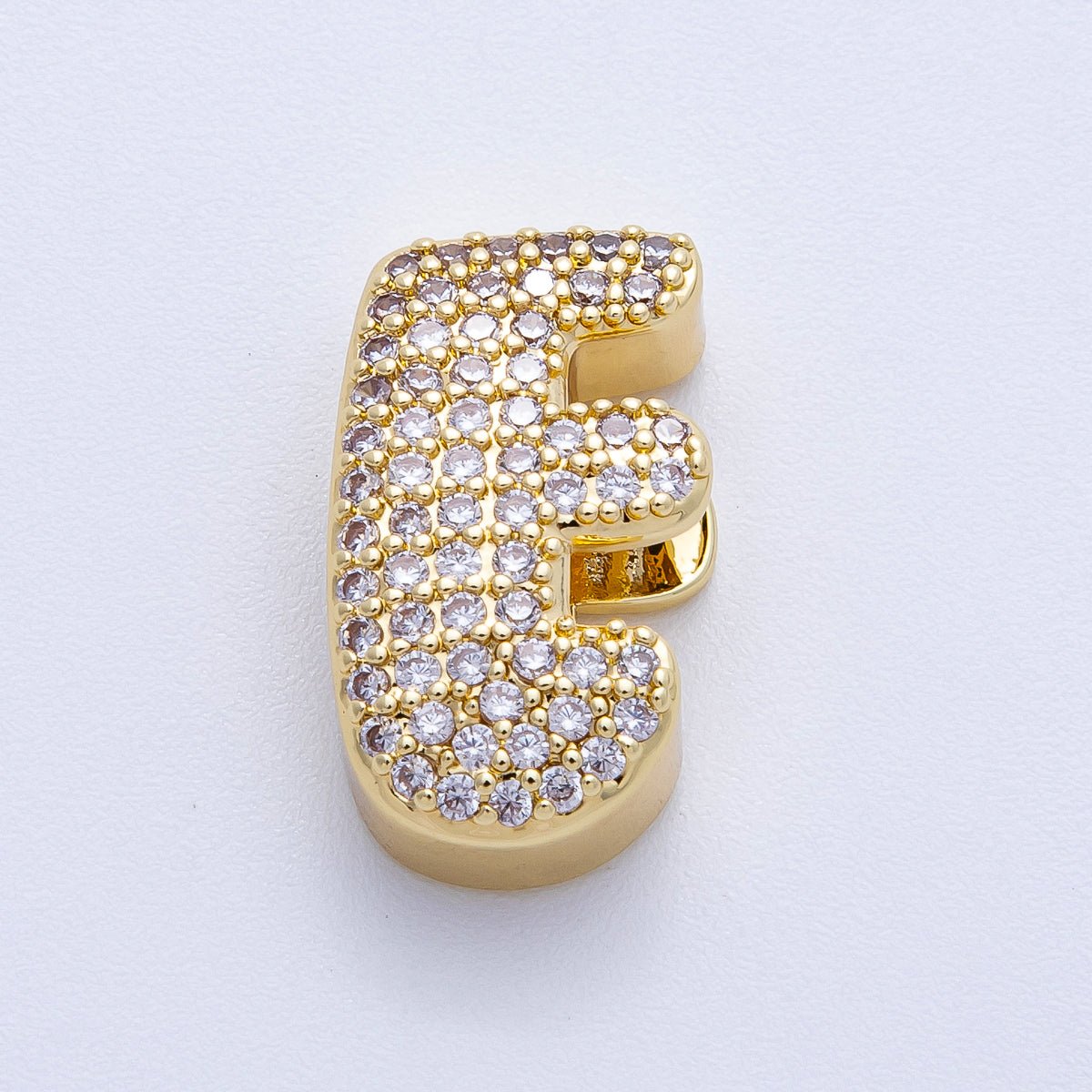 16K Gold Filled 21mm Chubby Micro Paved CZ Initial Letter A - Z Alphabet Personalized Bead for Cord Jewelry | Beads - 00167 - Beads - 00192 - DLUXCA