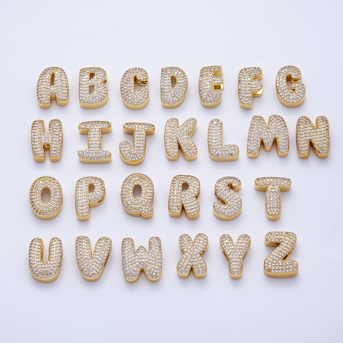 16K Gold Filled 21mm Chubby Micro Paved CZ Initial Letter A - Z Alphabet Personalized Bead for Cord Jewelry | Beads - 00167 - Beads - 00192 - DLUXCA
