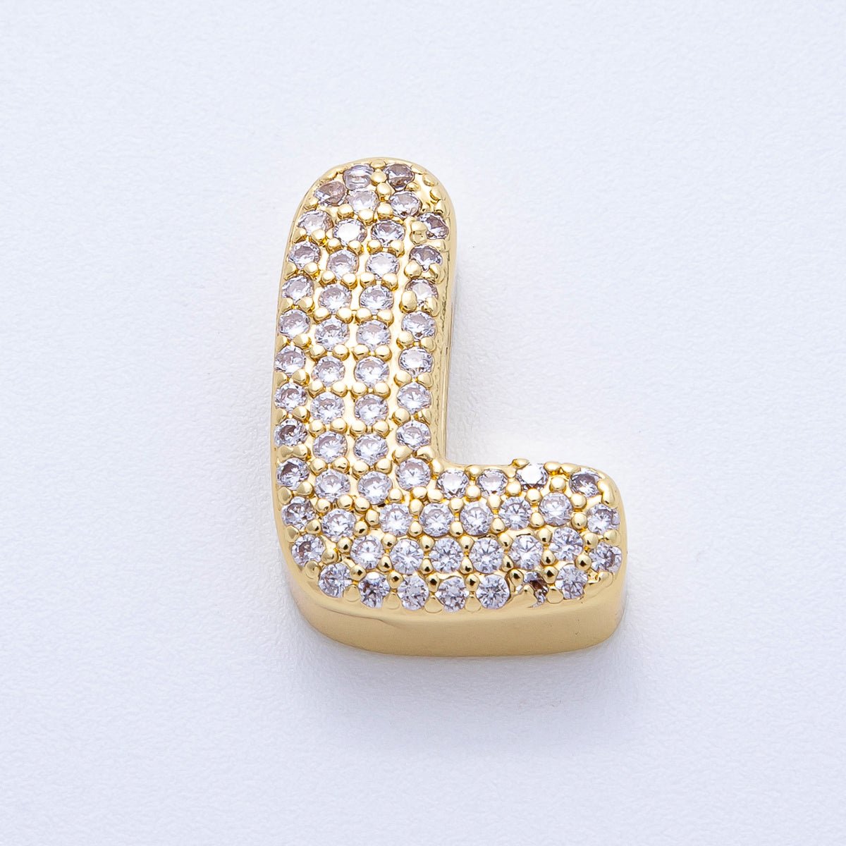 16K Gold Filled 21mm Chubby Micro Paved CZ Initial Letter A - Z Alphabet Personalized Bead for Cord Jewelry | Beads - 00167 - Beads - 00192 - DLUXCA