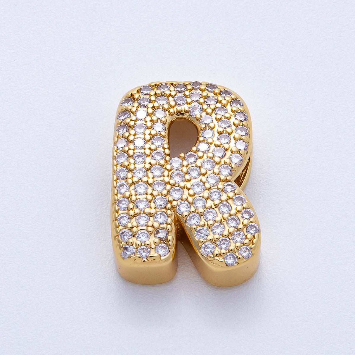 16K Gold Filled 21mm Chubby Micro Paved CZ Initial Letter A - Z Alphabet Personalized Bead for Cord Jewelry | Beads - 00167 - Beads - 00192 - DLUXCA
