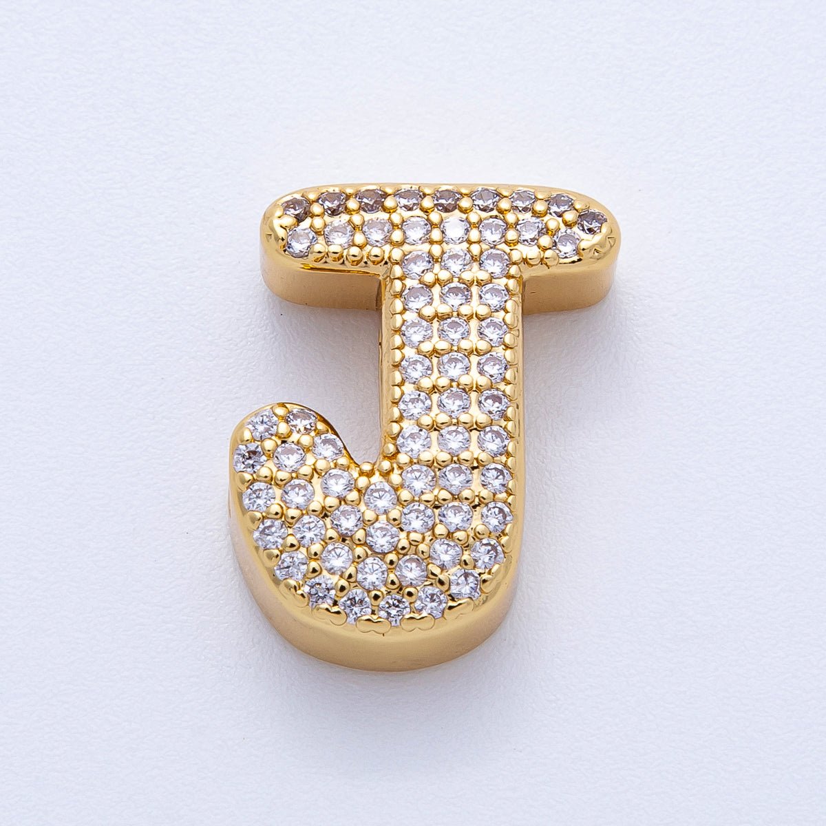 16K Gold Filled 21mm Chubby Micro Paved CZ Initial Letter A - Z Alphabet Personalized Bead for Cord Jewelry | Beads - 00167 - Beads - 00192 - DLUXCA