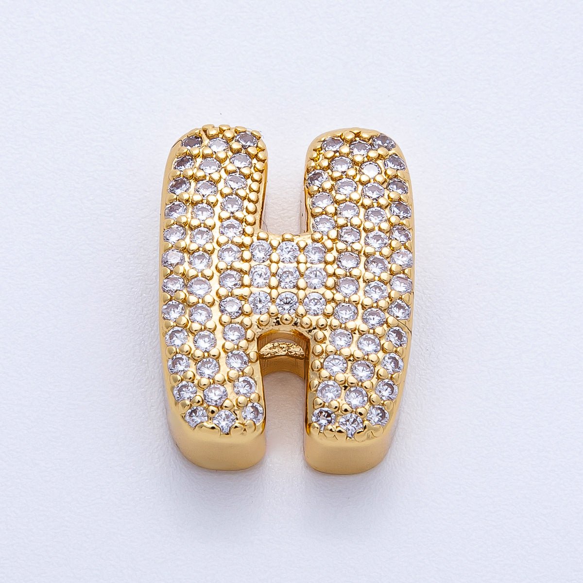 16K Gold Filled 21mm Chubby Micro Paved CZ Initial Letter A - Z Alphabet Personalized Bead for Cord Jewelry | Beads - 00167 - Beads - 00192 - DLUXCA